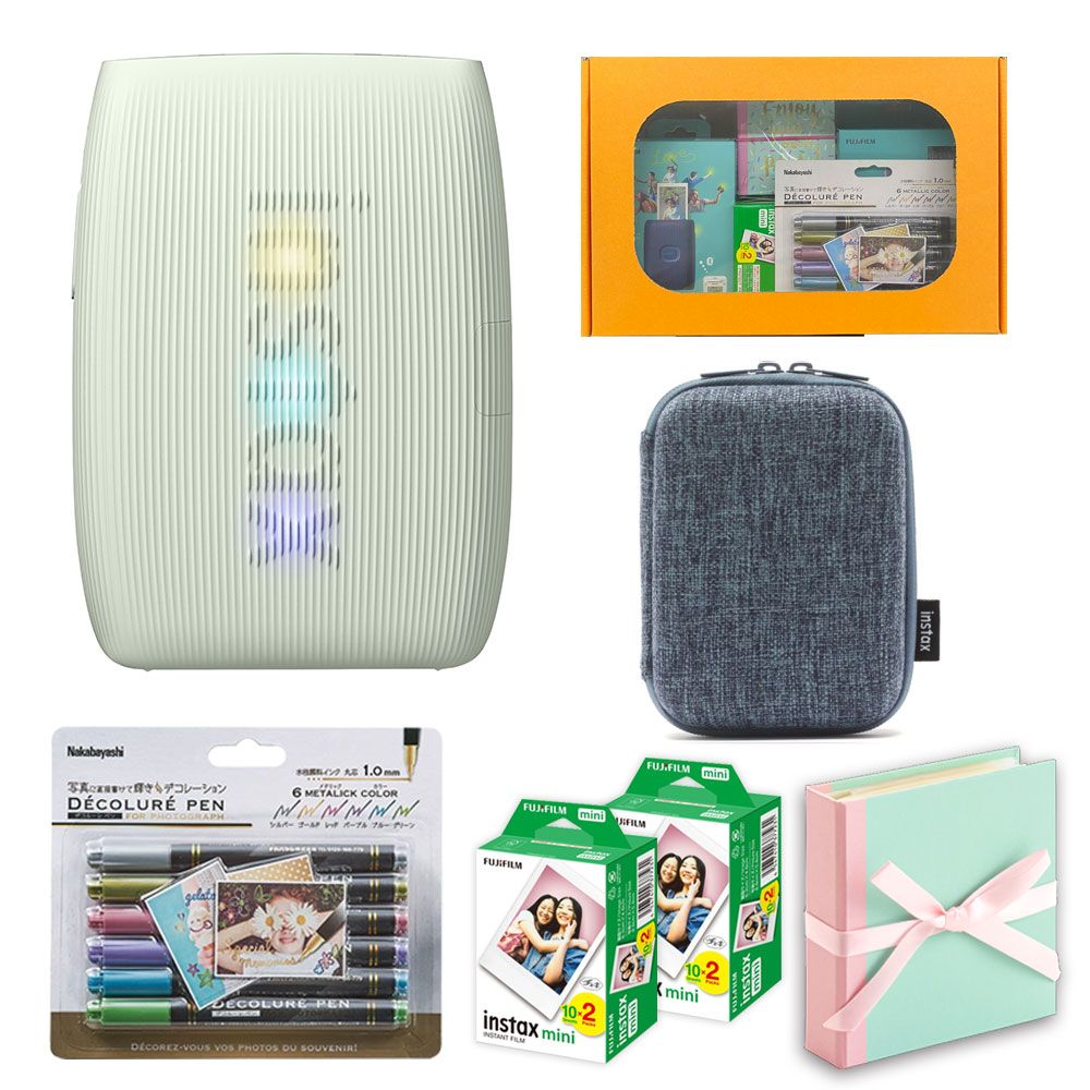ギフト チェキB 富士フィルム フジフィルム チェキ スマートフォン用プリンター instax mini Link3 グリーン ケース付きギフトBOXセット