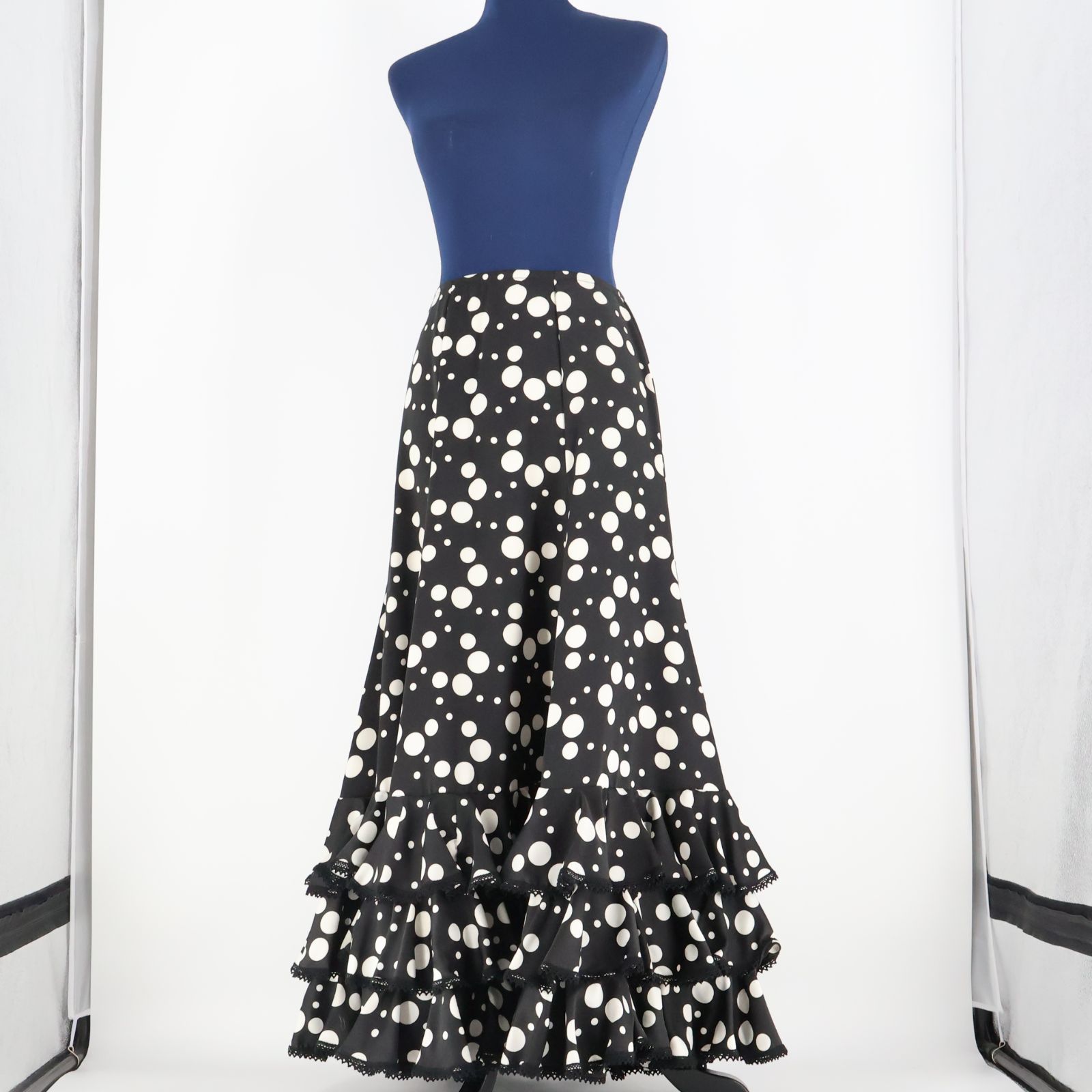 フラメンコ ファルダ 黒地&水玉フリル フラメンコ白黒水玉ファルダ