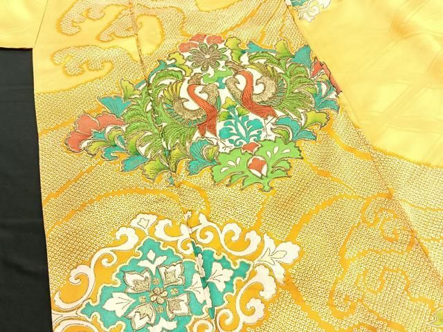 平和屋着物□豪華振袖 駒刺繍 立波向かい鳥花文 金彩 正絹 逸品 平和屋着物□豪華振袖 駒刺繍 立波向かい鳥花文 金彩 正絹 逸品