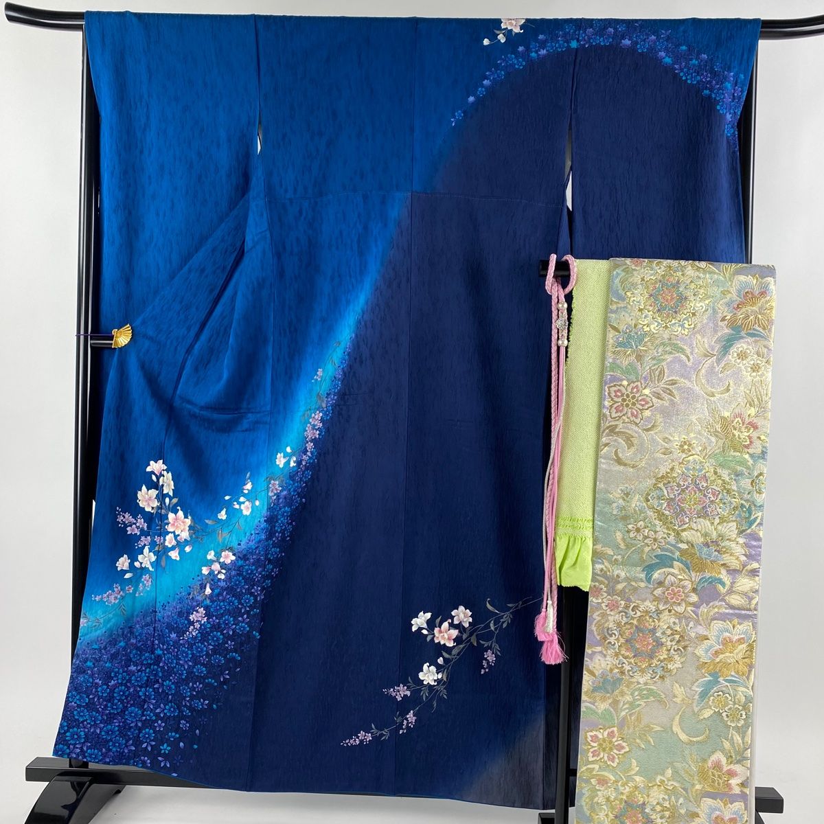 振袖 身丈159cm 裄丈66.5cm M 袷 袋帯フルセット やまと 枝花 ラメ箔  