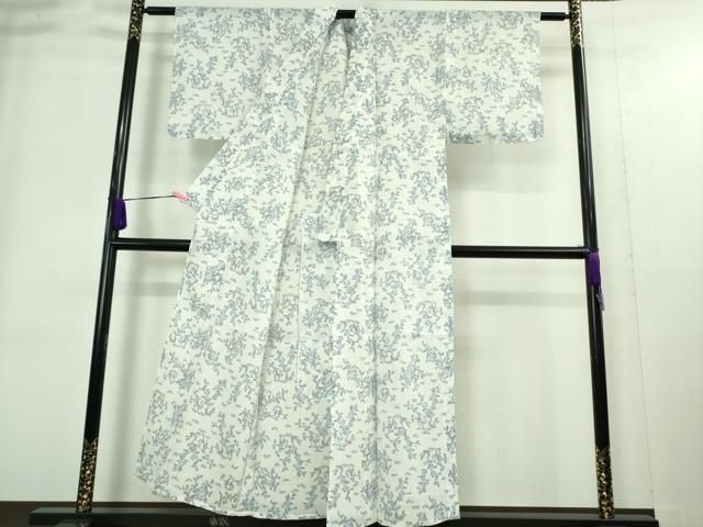 平和屋着物□極上 夏物 本場小千谷ちぢみ 麻 草花文 白地 逸品