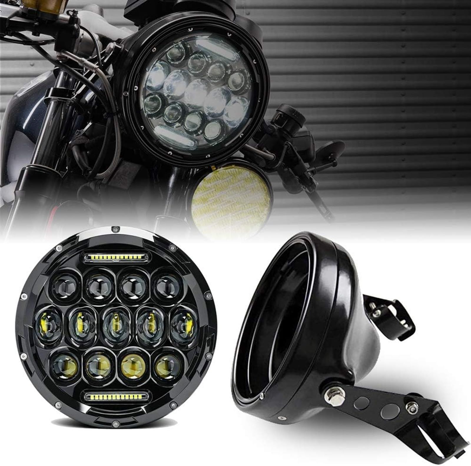 防水75W ホワイト明るい Hi|Loビーム ハーレー ヤマハ ホンダ スズキ汎用 DRL付き シェル付きハーレー ledヘッドライト 1個セット ヘッドライト7インチ Samman
