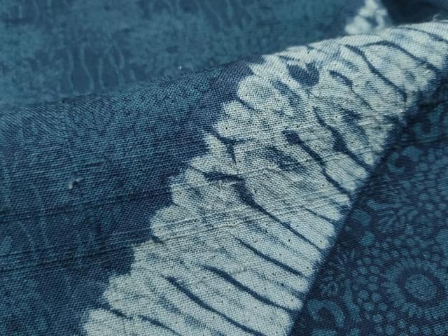 平和屋本店■極上　伝統工芸士　七代目　吉澤与市　紬　単衣　絞り　斜線花文　藍　逸品　CZAA2228s5 平和屋本店□極上 伝統工芸士 七代目 吉澤与市 紬 単衣 絞り 斜線花文