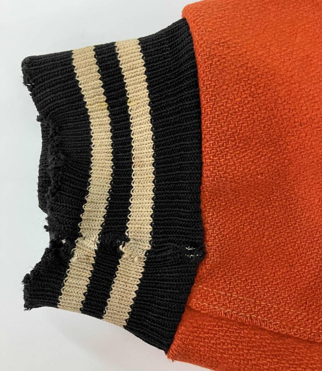 Champion チャンピオン 50s ランタグ ボタスタ スタジャン 袖ほつれ有 首元汚れ有 サイズL オレンジ KANDAIZUMI_COM