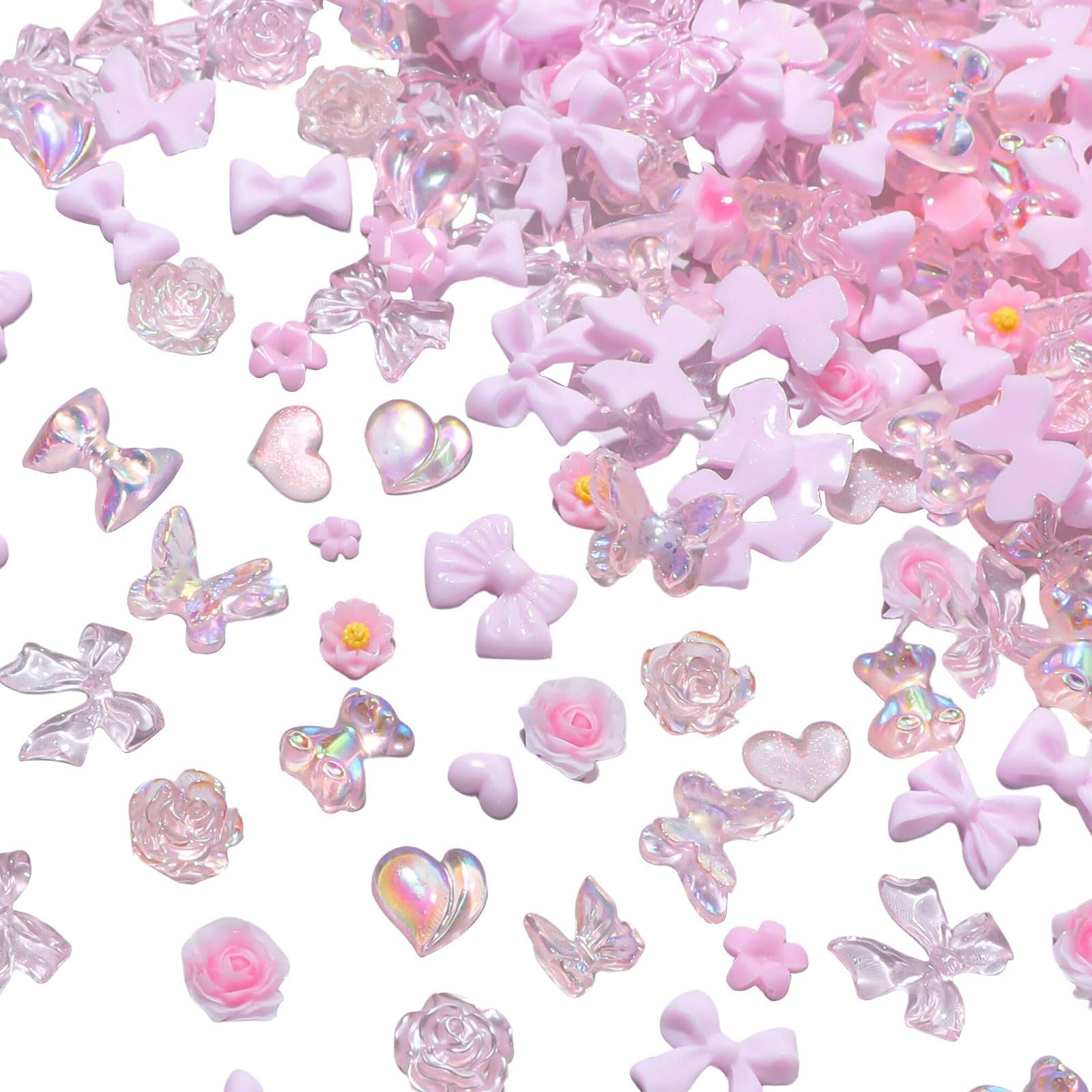 新品 ネイルパーツ リボン 400個セット 3D 立体 可愛い 大きめ 蝶結び 花 ハート 月 蝶 カラフル オーロラ キラキラ 大容量 ネイルストーン デコパーツ ネイルアート パーツ レジンパーツ ジュ