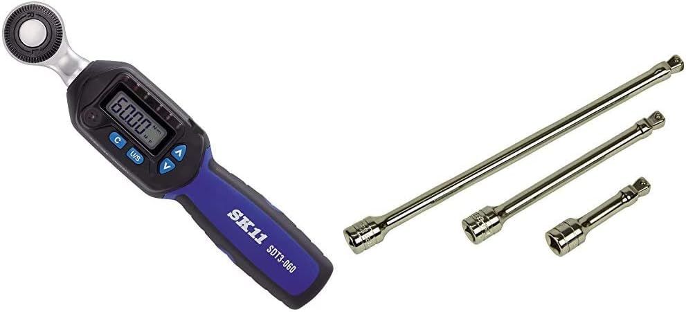 SK11 エスケー11 デジタルトルクレンチ 差込角 9.5mm 3~60N m SDT3-060 - 2WAYエクステンションバー WOBBLE 差込角9.5mm×75 150 250mm SEB-303M セット買い