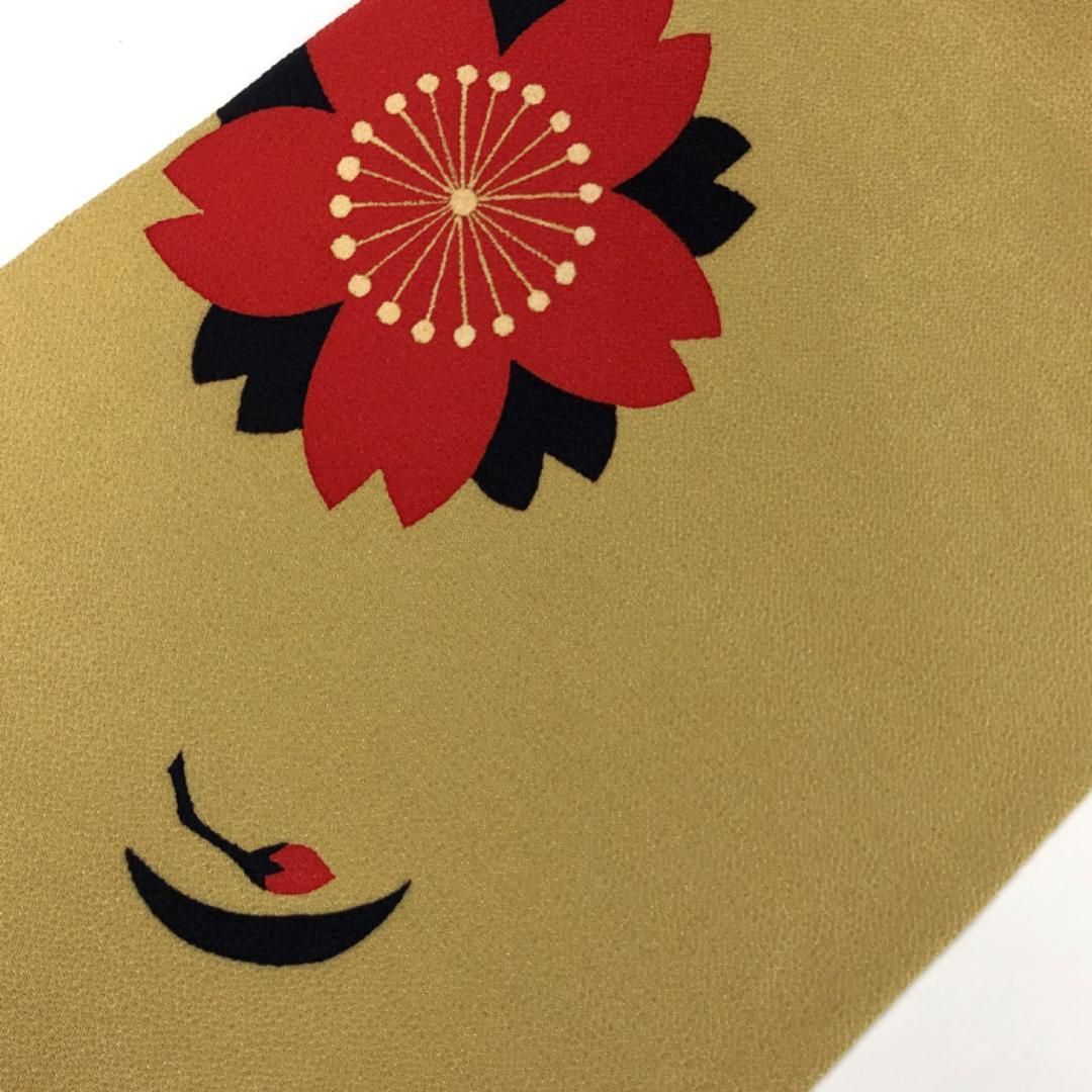 名古屋帯 桜の花模様 蕾 縮緬 梅谷渋色 長尺 O-5552