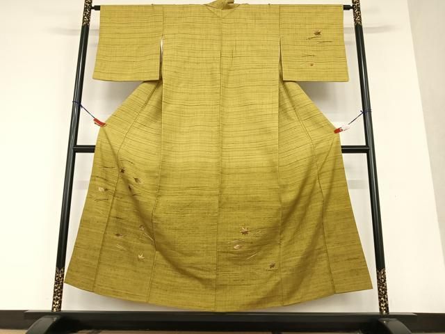 平和屋着物●訪問着 紬地 総刺繍 吹き寄せ文 正絹 AAAU8311zg