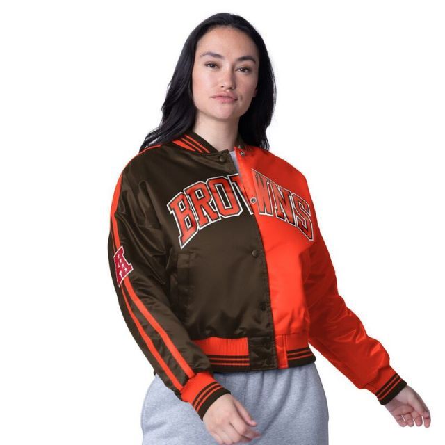 【送料無料】 スターター レディース ジャケット・ブルゾン アウター Women's Starter Orange/Brown Cleveland Browns Cropped Full-Snap Jacket Brn Orange