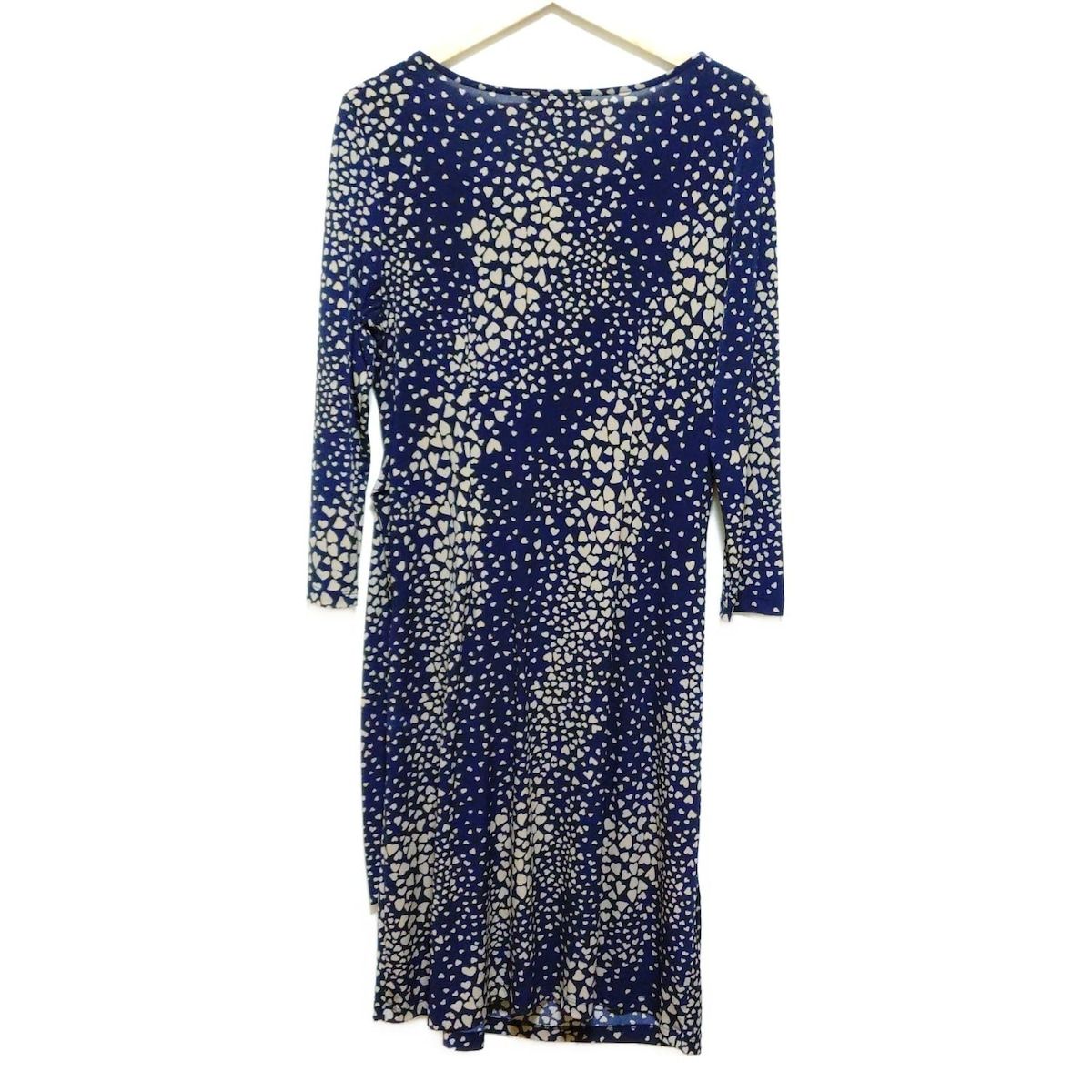 ローラアシュレイ ワンピース サイズ11 M レディース - ダークネイビー×グレーベージュ クルーネック 長袖 ロング ハート