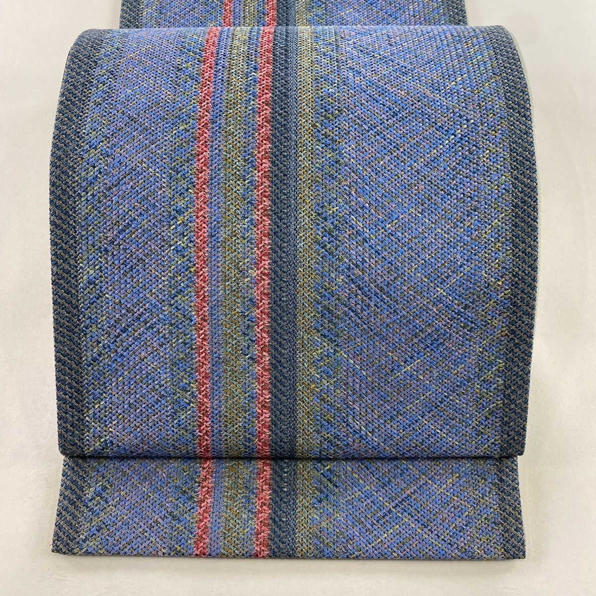 袋帯 秀品 縞 斜め格子 金糸 青紫 全通 正絹