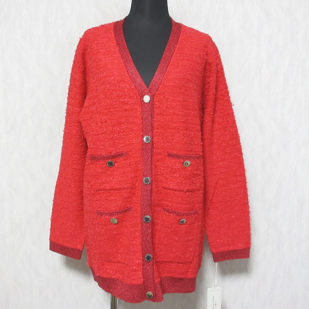 未使用 24AW GRACE CONTINENTAL グレースコンチネンタル ロングスリーブ ツイードバイカラーニットカーディガン 0124453018 36 レッド レディース 古着 中古 GRACE CONTINENTAL - 未使用 24AW GRACE CONTINENTAL グレース