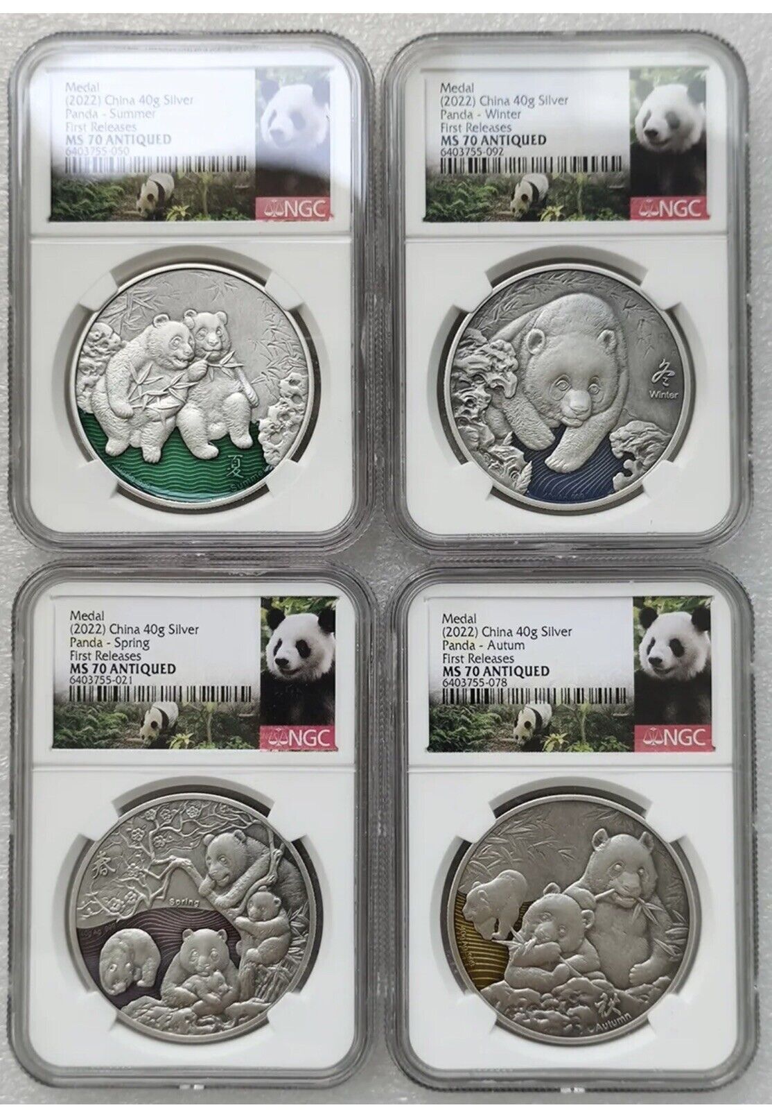 NGC MS70 2025 China Silver panda medal antique 40gram|pc Four Season panda