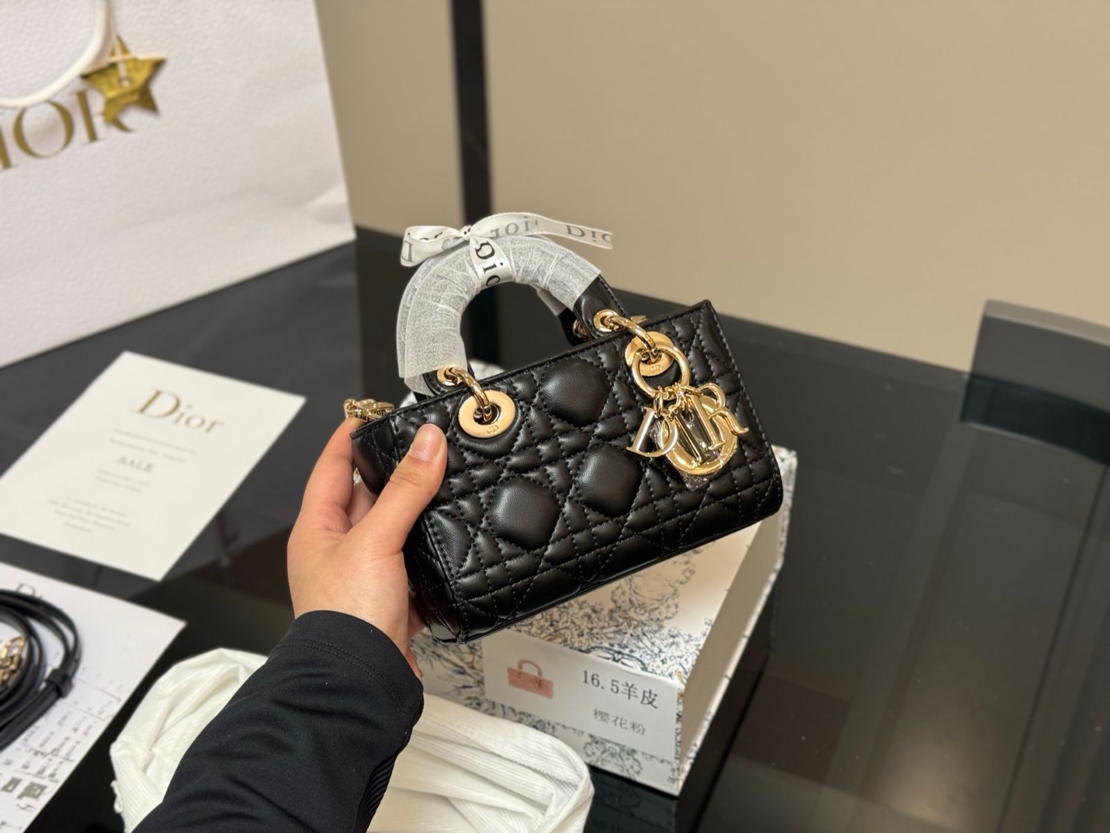 DIOR クリスチャンディオールストライプカーフスキンウォレット