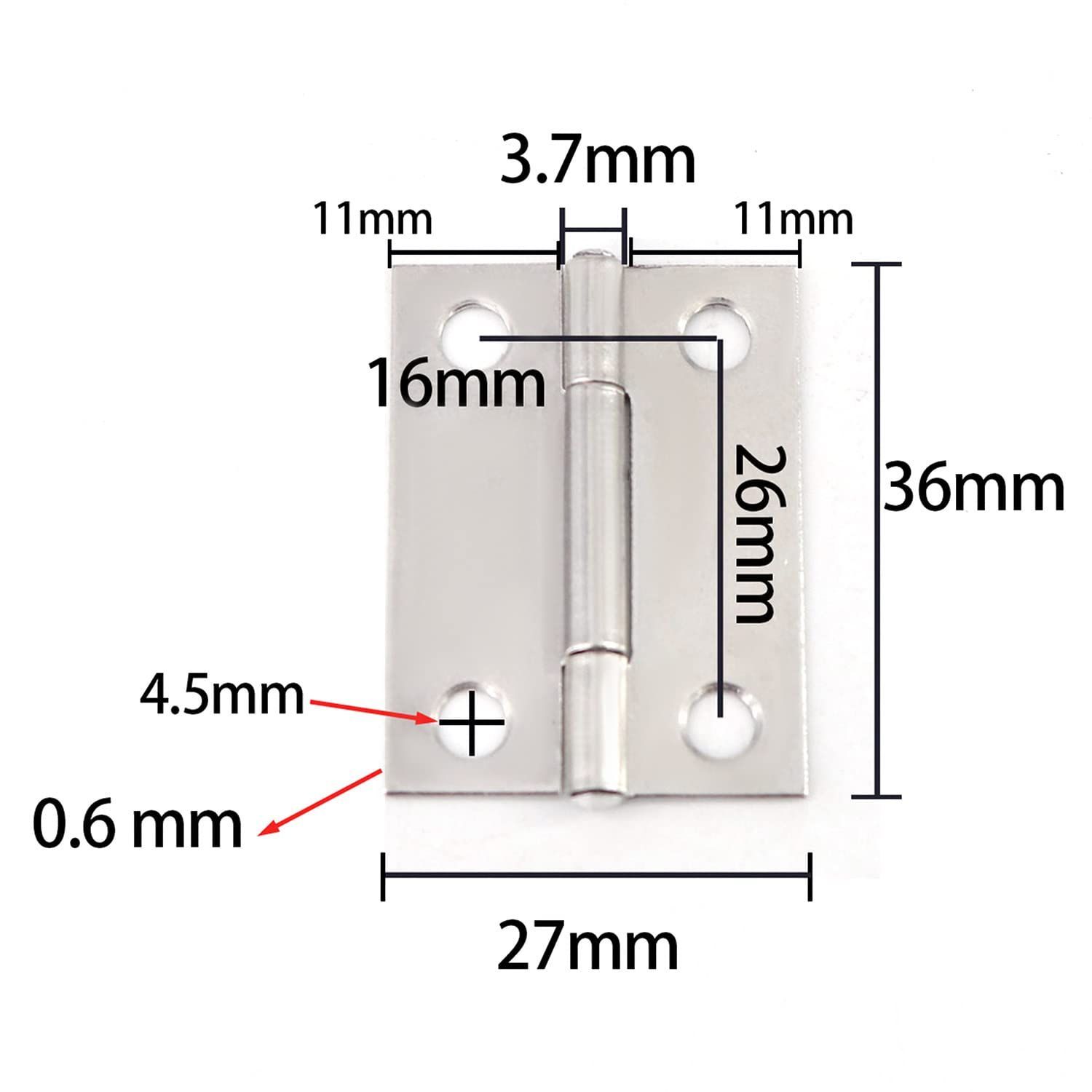 ステンレス鋼のヒンジ 一般的な左右対称型蝶番 長さ36 MM 平丁番 広さ27 蝶番 厚さ0.6 堅塁金物 1.5 inch- 入