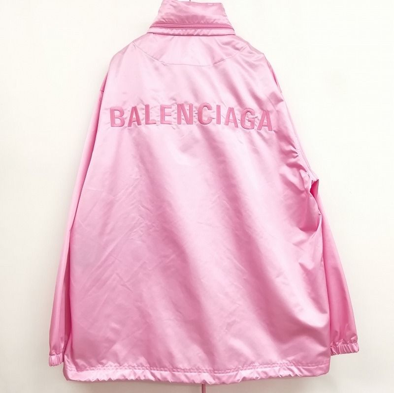 バレンシアガ BALENCIAGA 美品 20SS ナイロンジャケット アウター オーバーサイズ コーチジャケット バックロゴ ブルゾン フード収納 34 ピンク