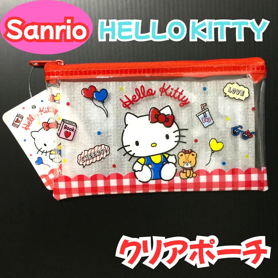 b107【新品・未使用品】ハローキティ クリアポーチM レッド 赤 姫系 