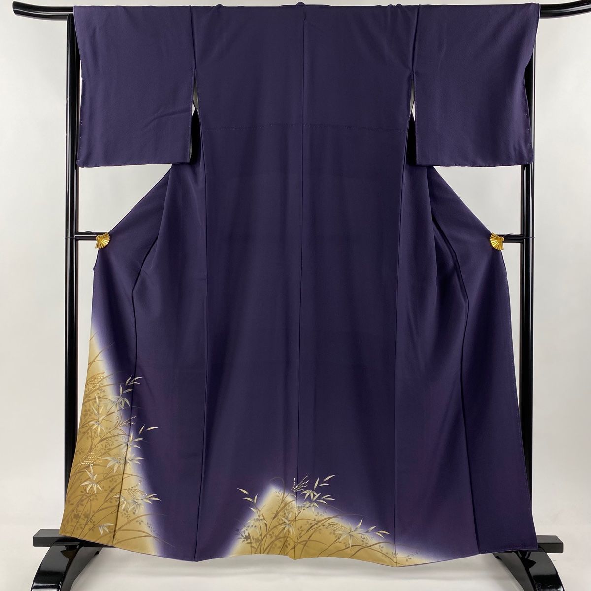 付下げ 身丈161.5cm 裄丈64cm M 単衣 青柳 赤城紬地 落款 証紙 幾何学  