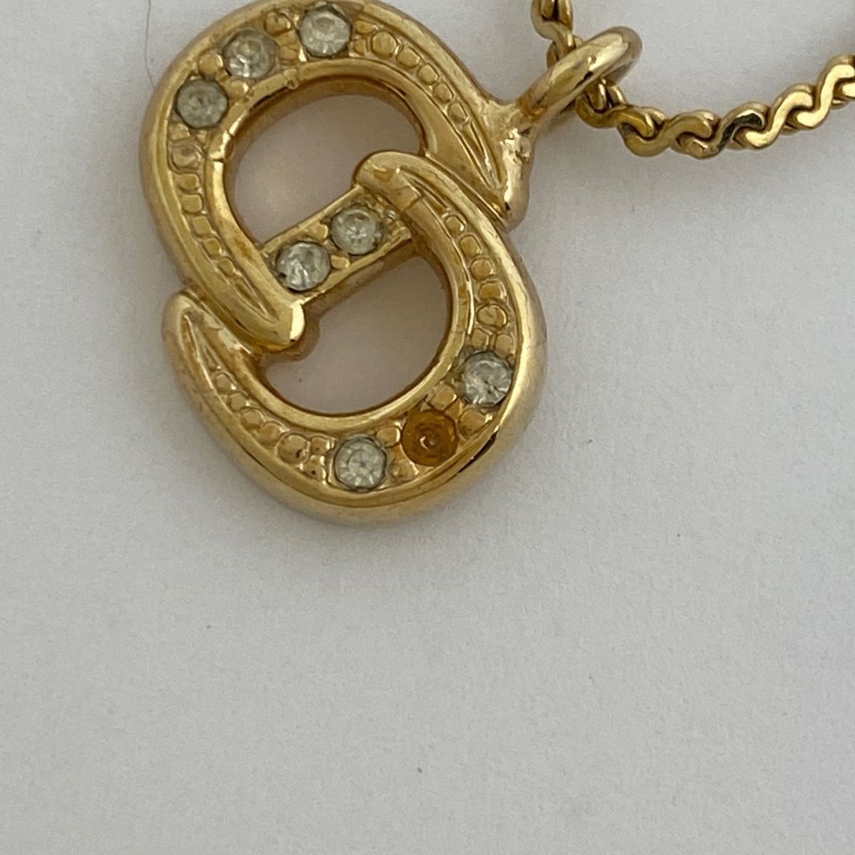 新品即決 クリスチャンディオール Christian Dior ロゴ ラインストーン ネックレス（トップつき）