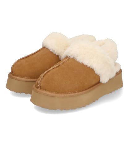 Size 24.0~24.5 cm_Color CAMEL 24AW オリエンタルトラフィック ムートンサンダル 厚底 ムートン ボア スリッポン ファー 防寒 暖かい 本革スエード ストラップ スタイルアップ レディース CAMEL 24AW 24.