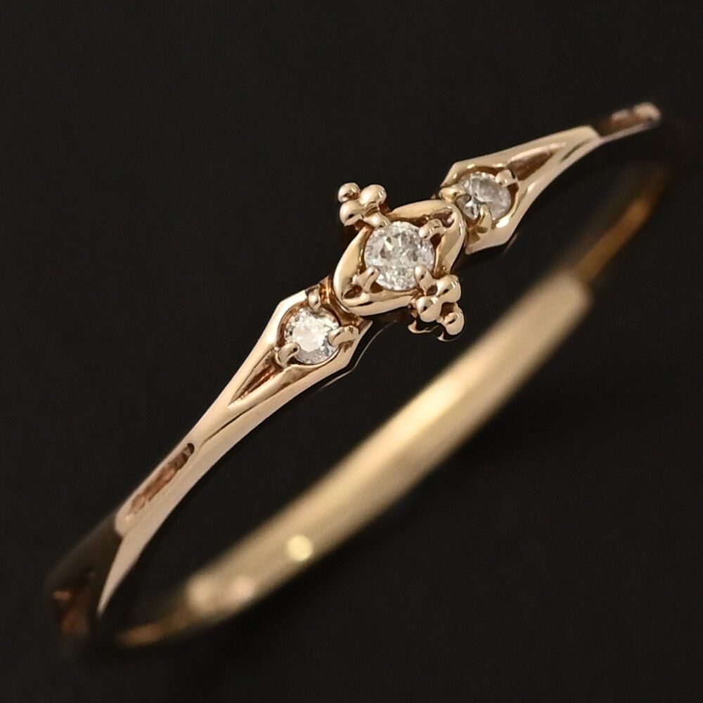 0.034ct/agete アガット 3P・ダイヤモンドリング・指輪/K10PG