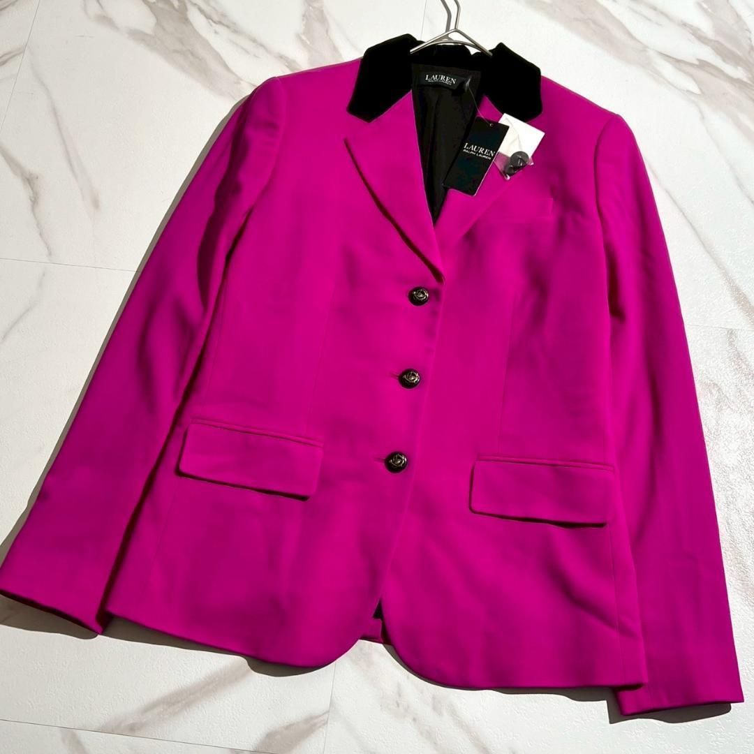 Ralph Lauren ベルベット テーラードジャケット サイズ6 未使用✨ラルフローレン ベロア切り替えテーラードジャケット ピンク