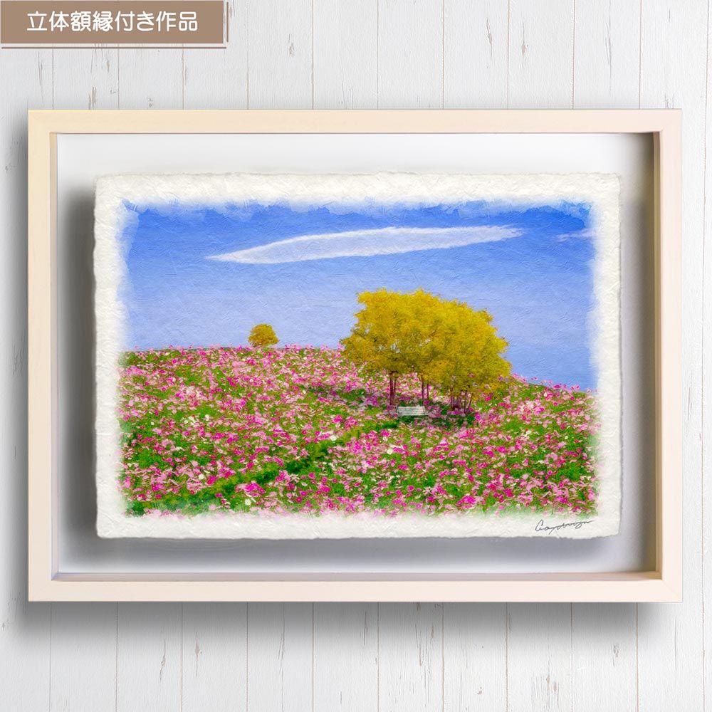 アート・写真 和紙の絵写真 「満月と夕照の赤富士」 立体額縁付き