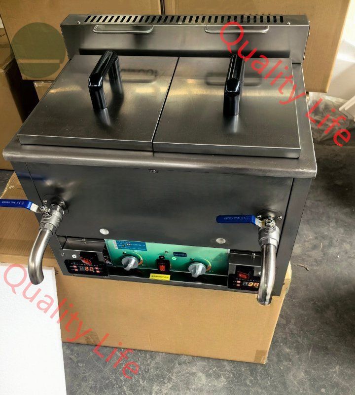 LPガス ガスフライヤー 2槽式 10L×2 サーモスタット 温度調節機能付き デジタルディスプレイ付き