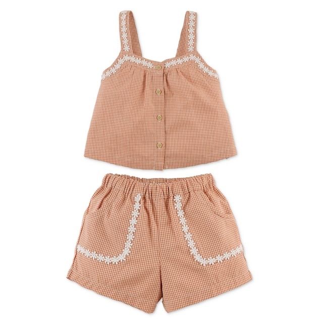 OZ オーガニックズー ギンガムチェック ロンパース 帽子 70cm 0-12m