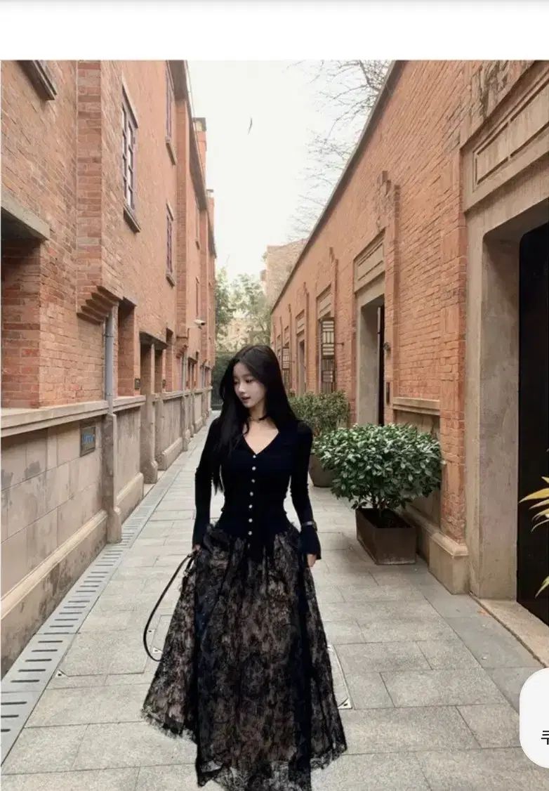 ベルト付き タイ カラー カーディガン ＋ スワンパール レース ロングシャスカート