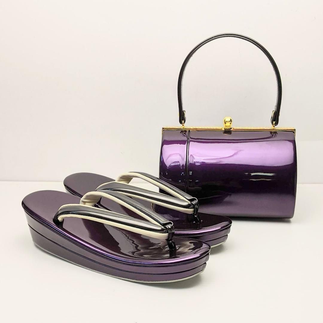 和装 草履 バッグ セット エナメル パープル 紫 フリーサイズ u63