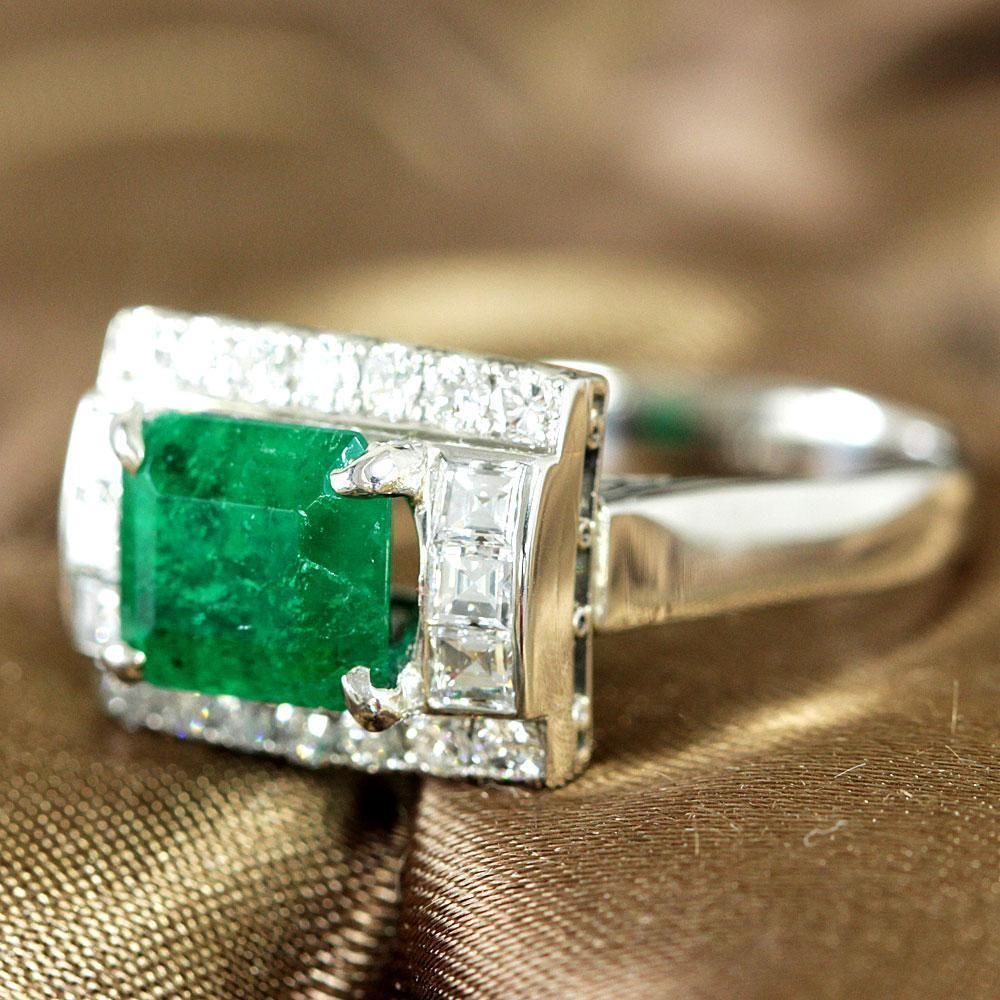 コロンビア産 0.7ct エメラルド ダイヤモンド Pt900 リング 鑑別
