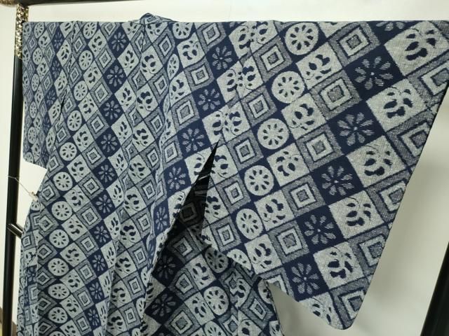 平和屋着物□極上 久留米絣 単衣 綿 白中絣 坂田織物謹製