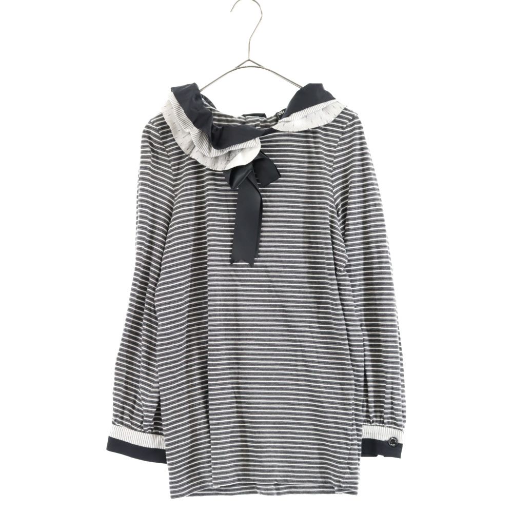 CHANEL (シャネル) 08A フリル装飾 ボーダー柄長袖Tシャツ ロング