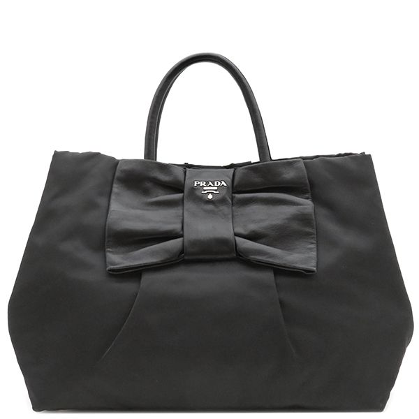 PRADA プラダ ハンドバッグ リボンモチーフ 黒 ナイロン タグ有り