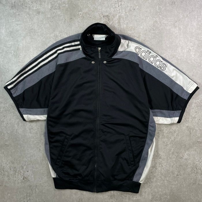 80's 90's adidas アディダス トラックジャケット 半袖 黒 80年代 adidas アディダス 半袖 ジャージ トラックジャケット メンズXL