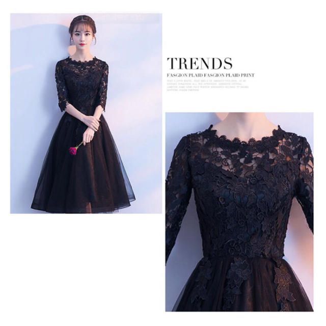 ☆送料無料☆13号(XL)☆チュールとレースのシックなドレス(OPN2713