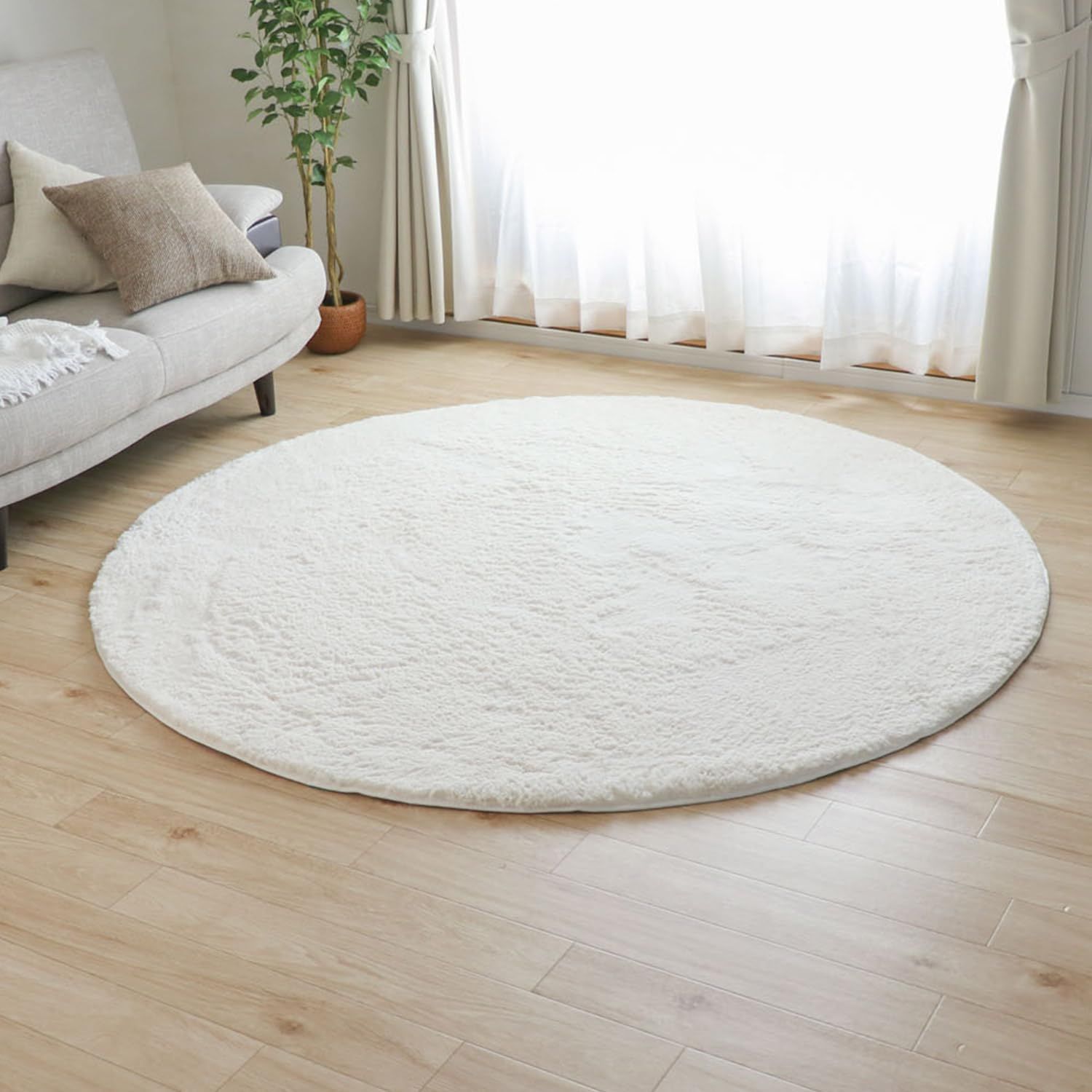 フリーリー シャギーラグ ラグ カーペット 直径200cm 防ダニ 抗菌 防臭 厚手 滑り止め付 ホットカーペット対応 絨毯 無地 アイボリー