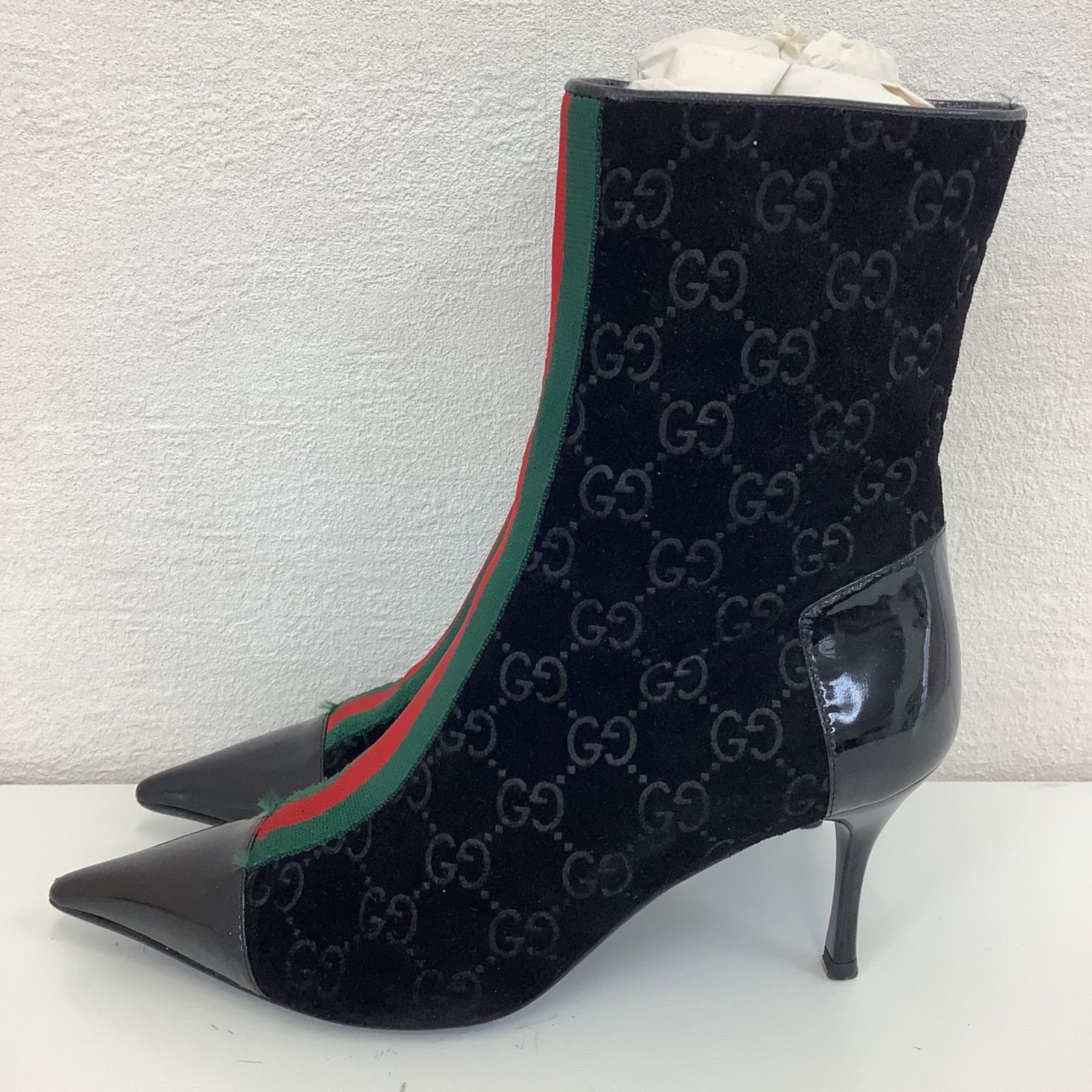 GUCCI gg ロゴ タッセルレザーショートブーツ 黒 21.5cm - メルカリ