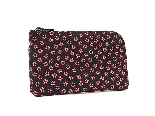 ■極美品■ INDEN-YA 印傳屋 インデンヤ 鹿革 漆塗り 小桜 ミニポーチ マルチケース 小物入れ ブラック系×レッド系 DK2838