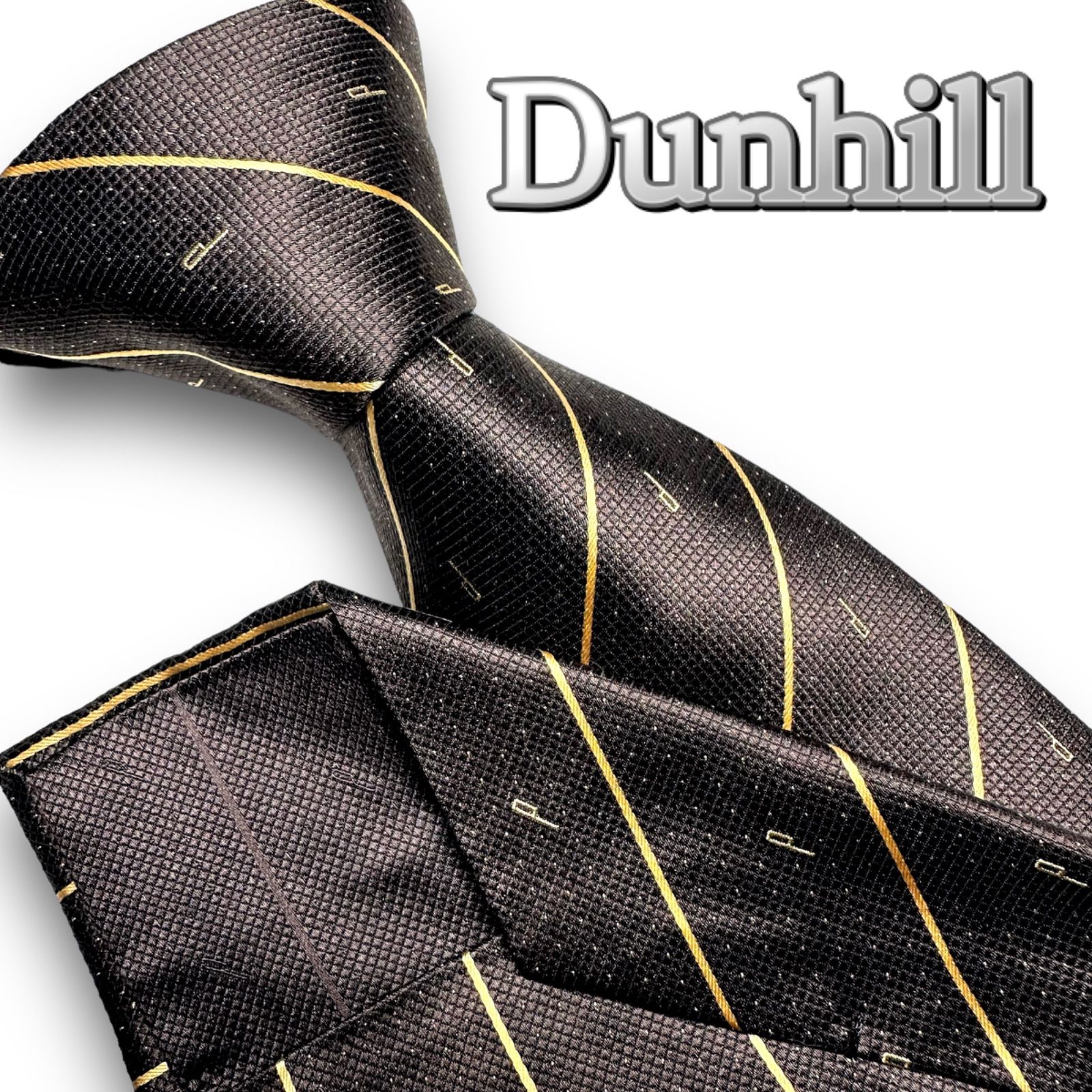 美品】dunhill ダンヒル dロゴ総柄 イングランド製 高級シルクネクタイ