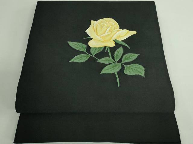 平和屋本店 爪掻き本綴れ 八寸名古屋帯 紬屋吉平 薔薇 黒地 たとう紙付き DZAB0692kh5