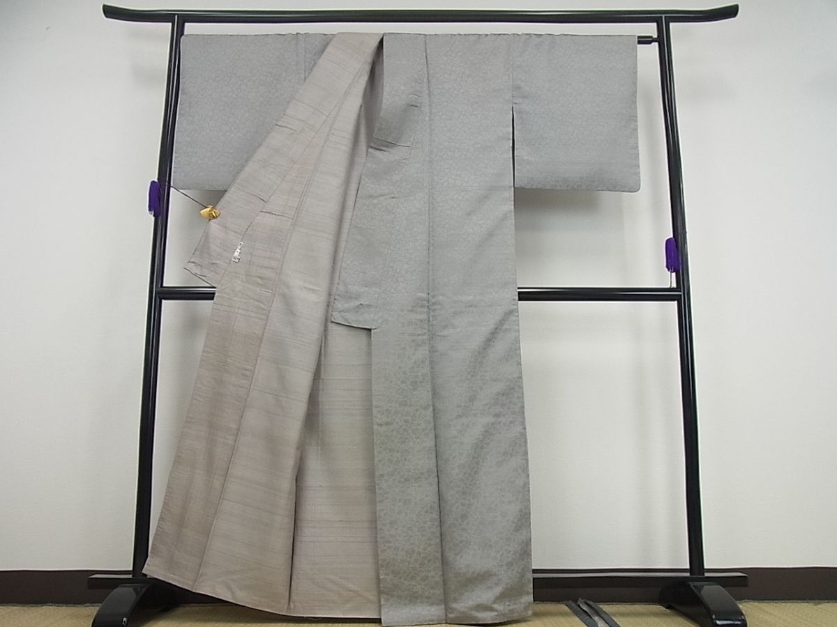 平和屋本店□極上 野蚕紬 新小石丸 野蚕糸工房謹製 更紗唐草地紋 証紙