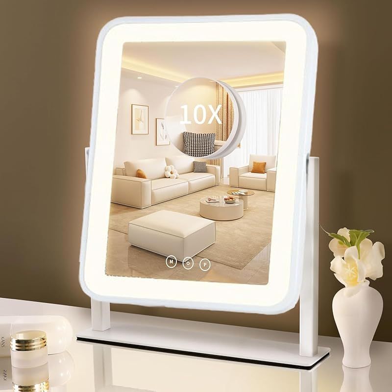 化粧ケース 幅30.5cm 女優ライト付きミラー 多機能 ホワイト コスメ