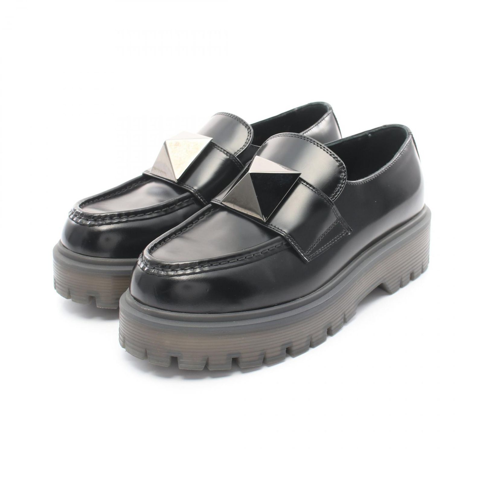 ヴァレンチノ Valentino ローファー ロックスタッズ ブラック レザー ローファー レディース Used A