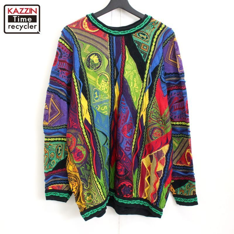 90s vintage COOGI 総柄 3Dニット ニットセーター メンズ 表記XLサイズ