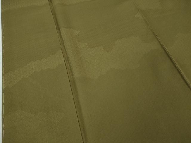 平和屋本店□極上 龍村晋謹製 お召 名物裂雲取り地紋 黄海松茶色地