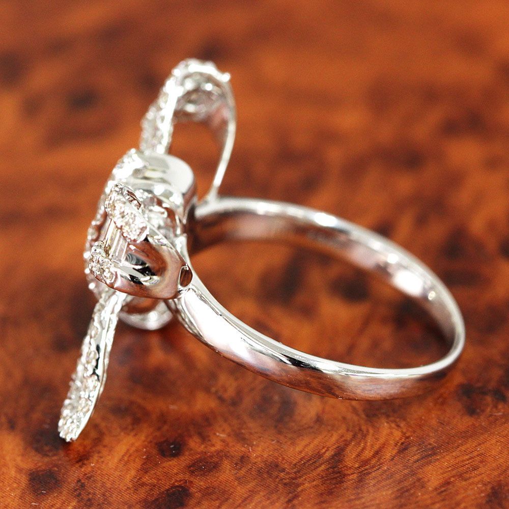 大人可愛い！リボン モチーフ 1ct ダイヤモンド K18 WG リング 鑑別付 大人可愛い！リボン モチーフ 1ct ダイヤモンド K18 WG リング