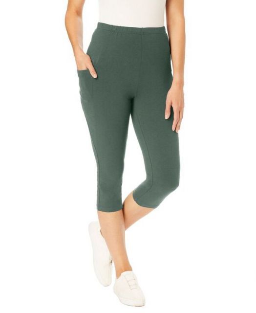 送料無料 ウーマン ウィズイン レディース レギンス ボトムス Plus Size Within Stretch Cotton Pocket Capri Legging Pine