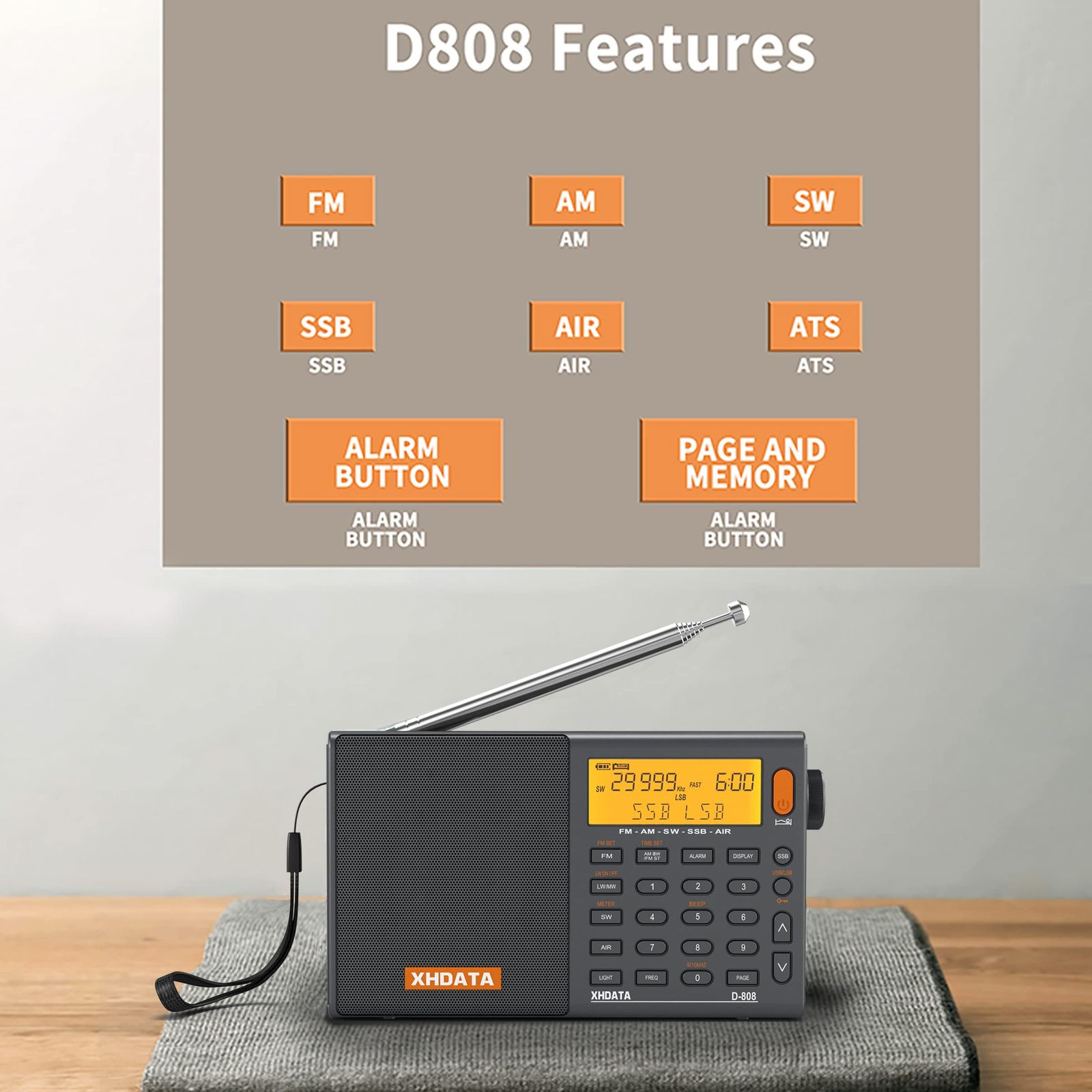 人気商品】XHDATA D-808 ポータブルラジオ FM AM SW LW ワイドFM